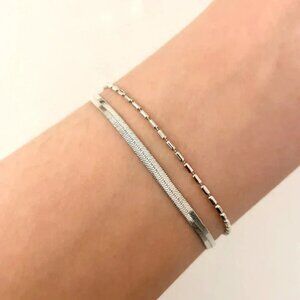 925 Sterling Silver Dainty Bead Bracelet Herringbone Snakechain Layer Bracelet
